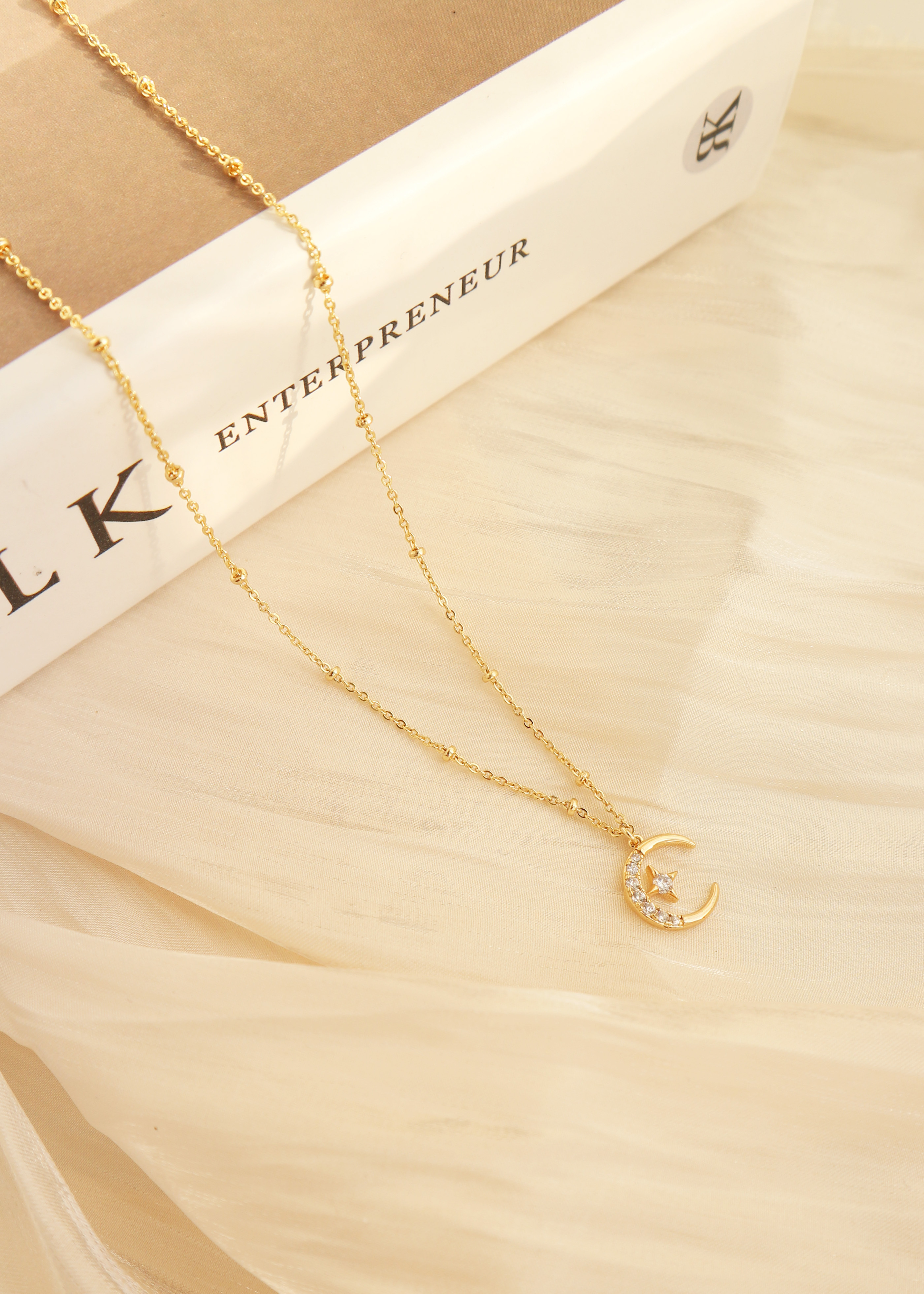 月亮星芒項鍊-白