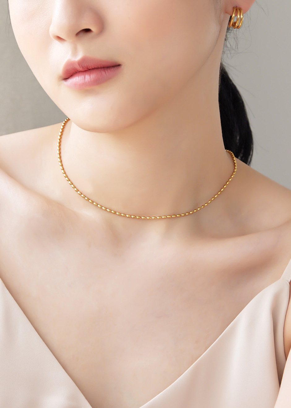 橢圓豆豆 項鍊-金-醫療鋼