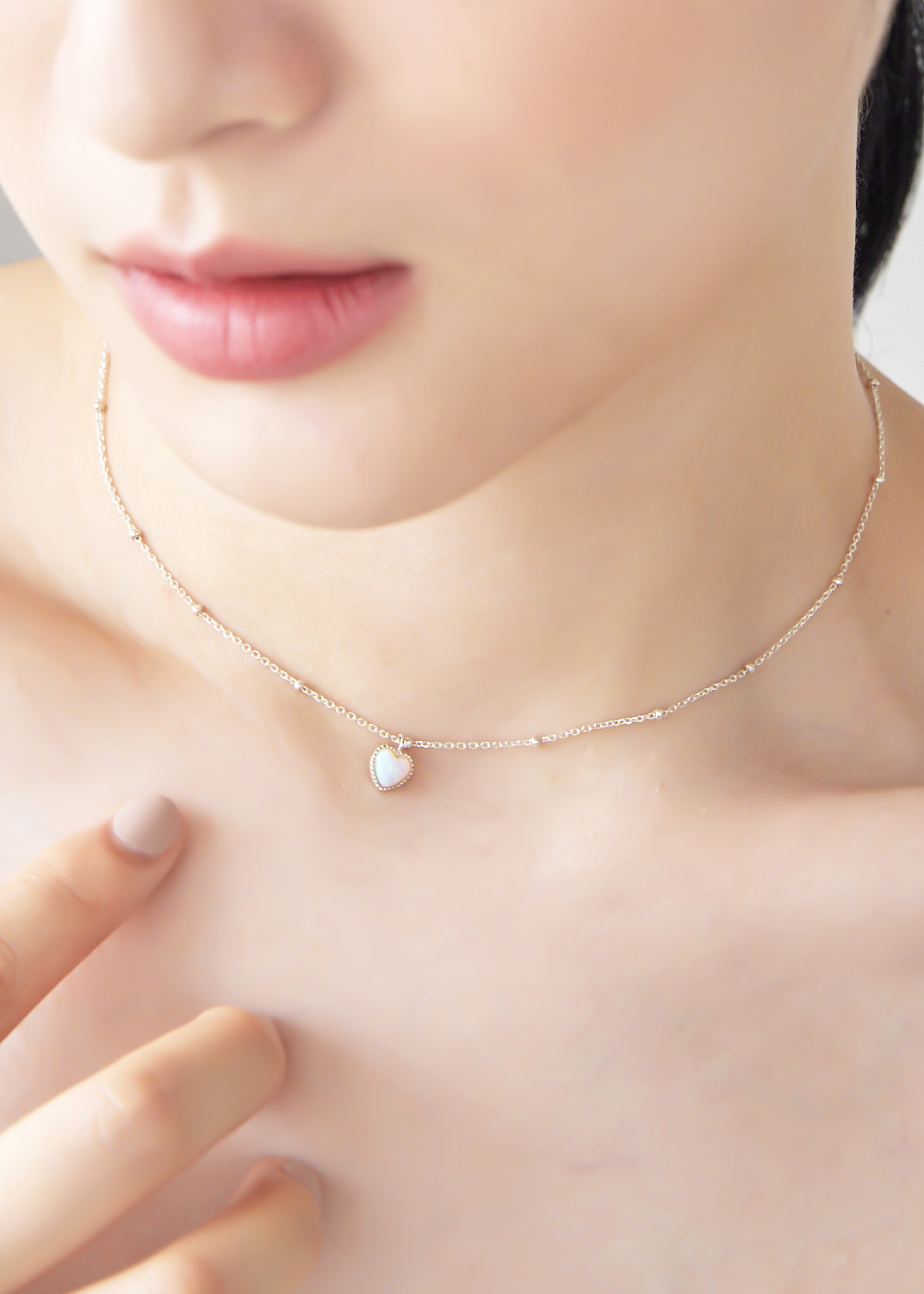 愛心歐泊石純銀 項鍊