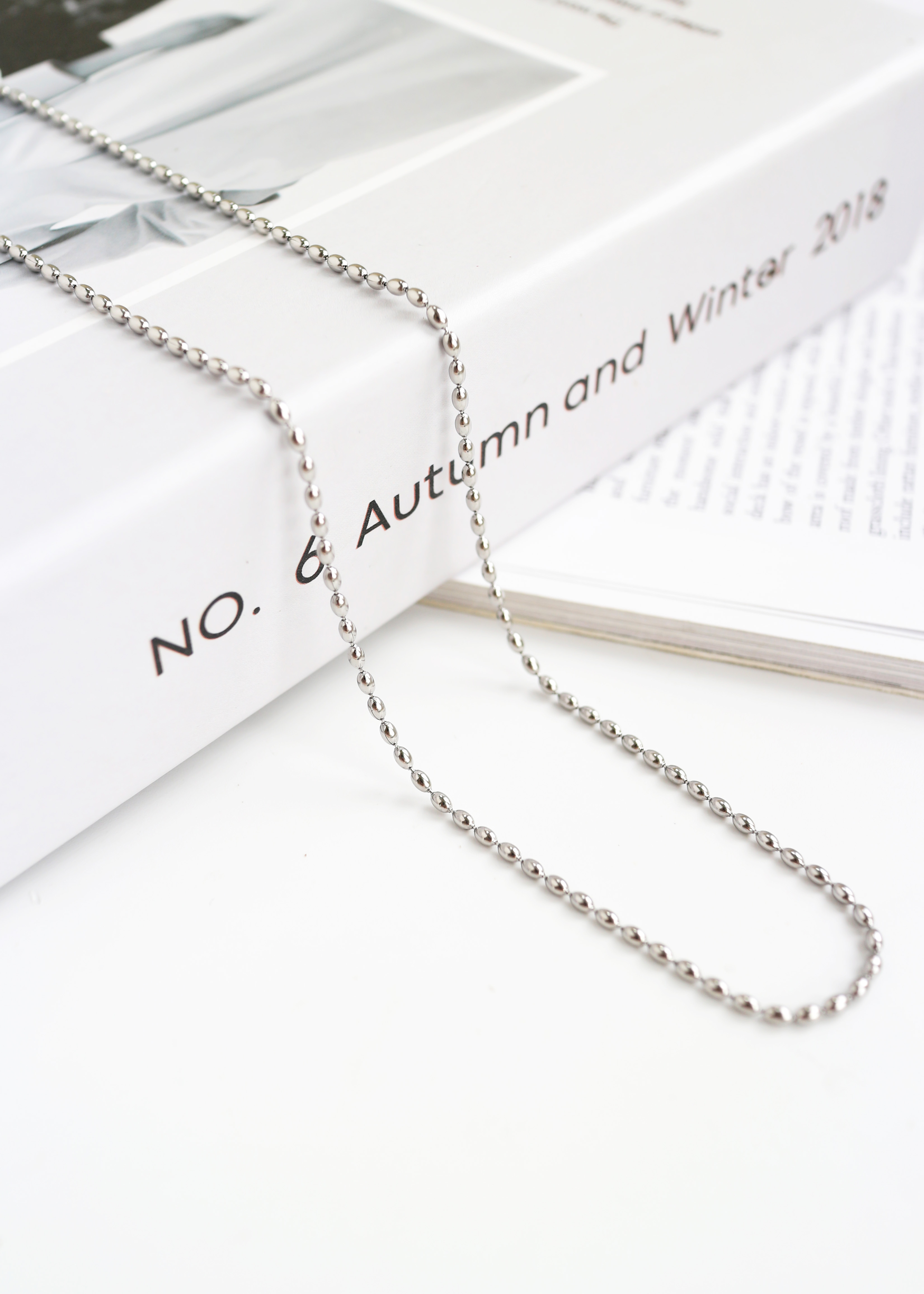 橢圓豆豆 項鍊-銀-醫療鋼