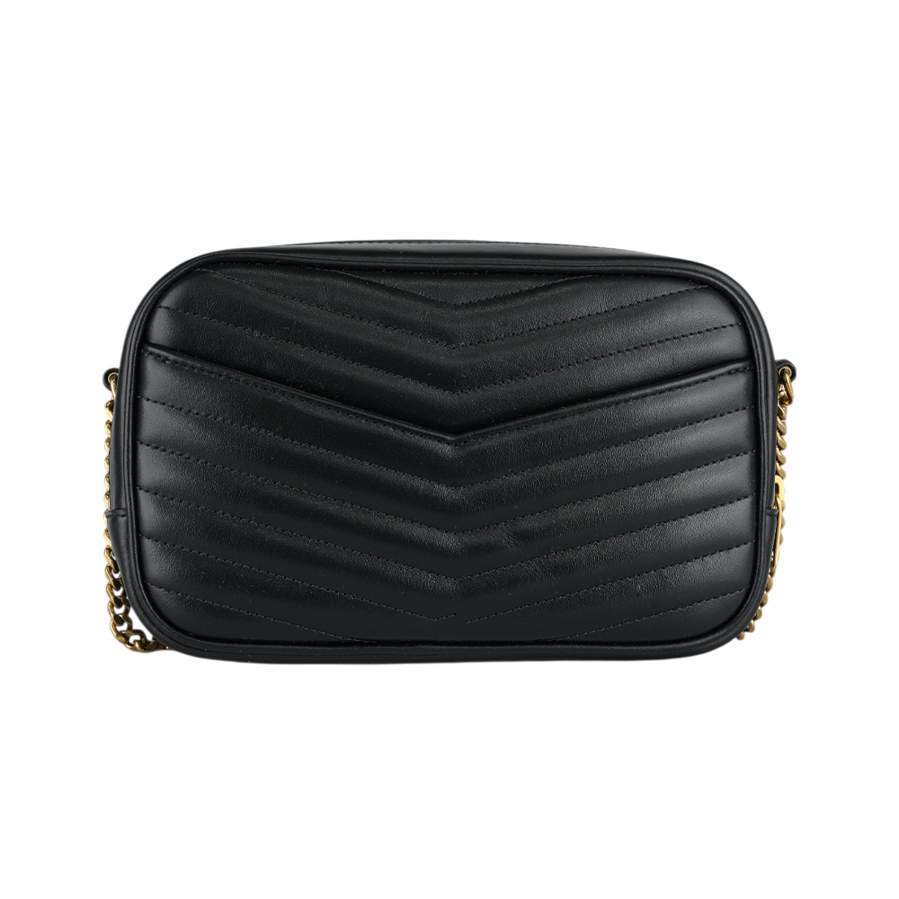 【YSL/Saint Laurent Paris】Mini Lou 金字V紋小牛皮相機包/斜背包(黑色) 748849 DV707 1000
