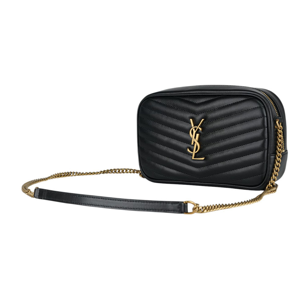 【YSL/Saint Laurent Paris】Mini Lou 金字V紋小牛皮相機包/斜背包(黑色) 748849 DV707 1000