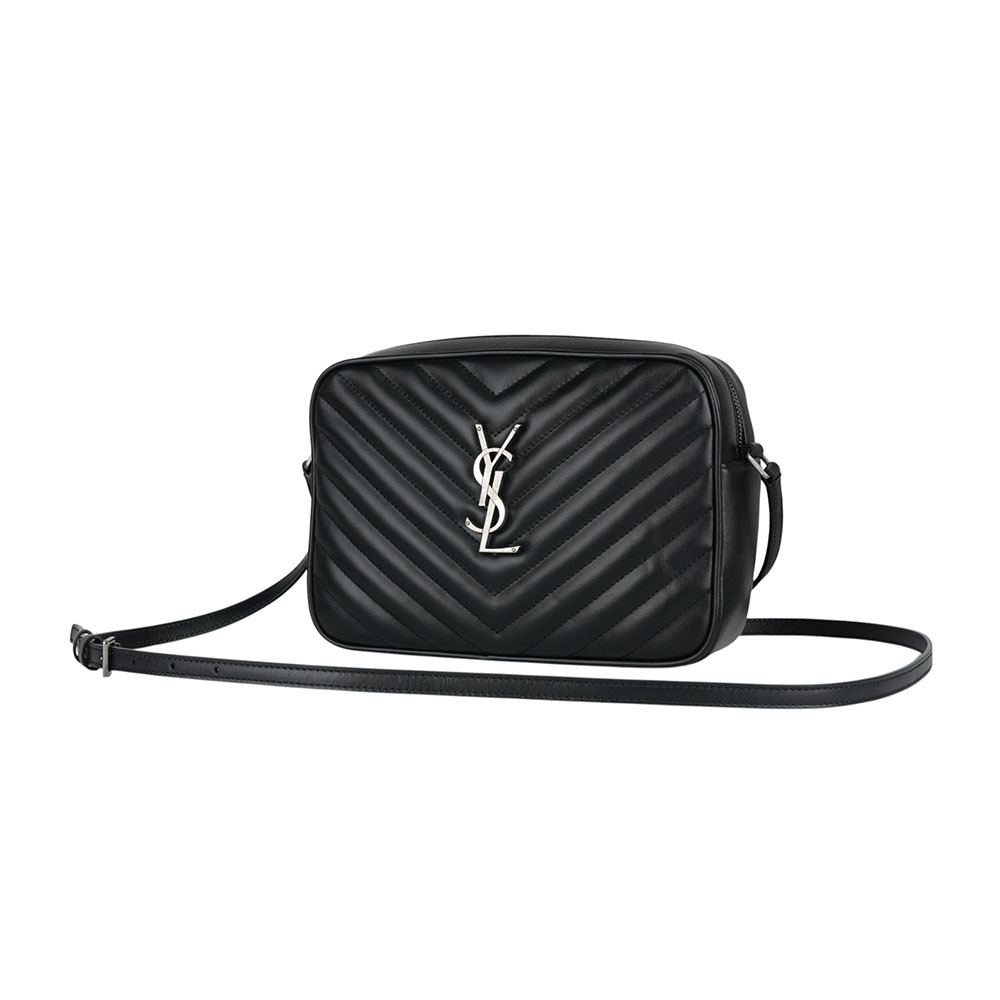 【YSL/Saint Laurent Paris】Lou 銀字V紋小牛皮相機包/斜背包(黑色) 761554 DV704 1000