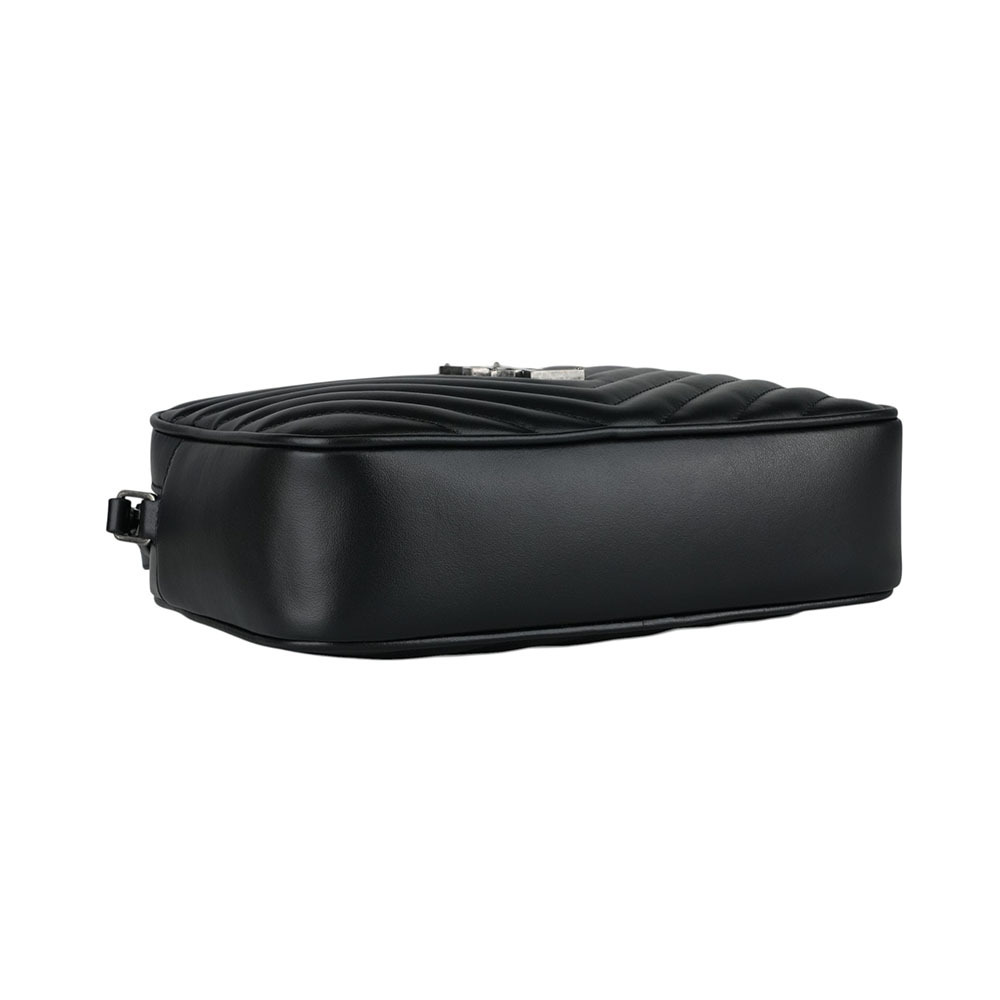 【YSL/Saint Laurent Paris】Lou 銀字V紋小牛皮相機包/斜背包(黑色) 761554 DV704 1000