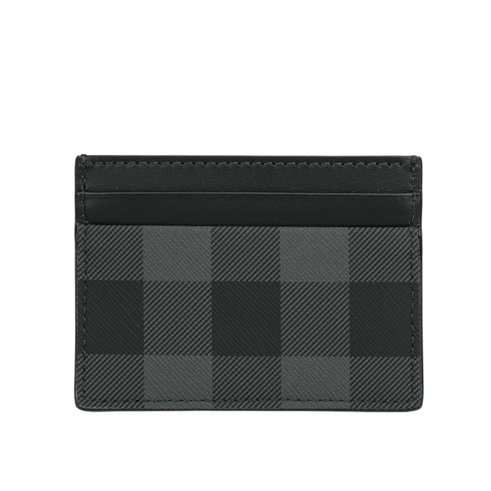 【BURBERRY】格紋塗層帆布及牛皮4卡卡片夾/名片夾(炭灰色)8070275