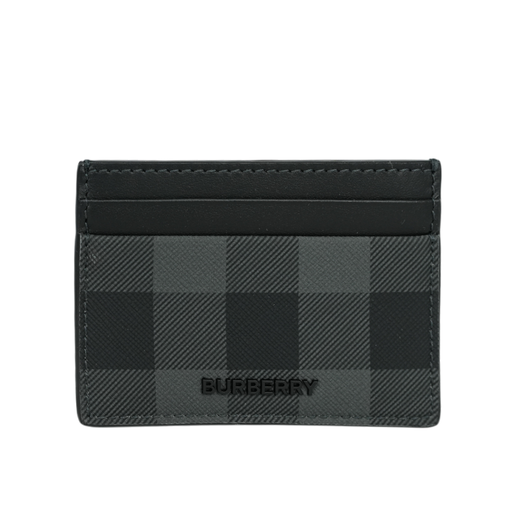 【BURBERRY】格紋塗層帆布及牛皮4卡卡片夾/名片夾(炭灰色)8070275