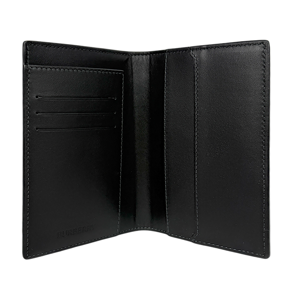 【BURBERRY】格紋塗層帆布及牛皮護照夾(炭灰色)8073278