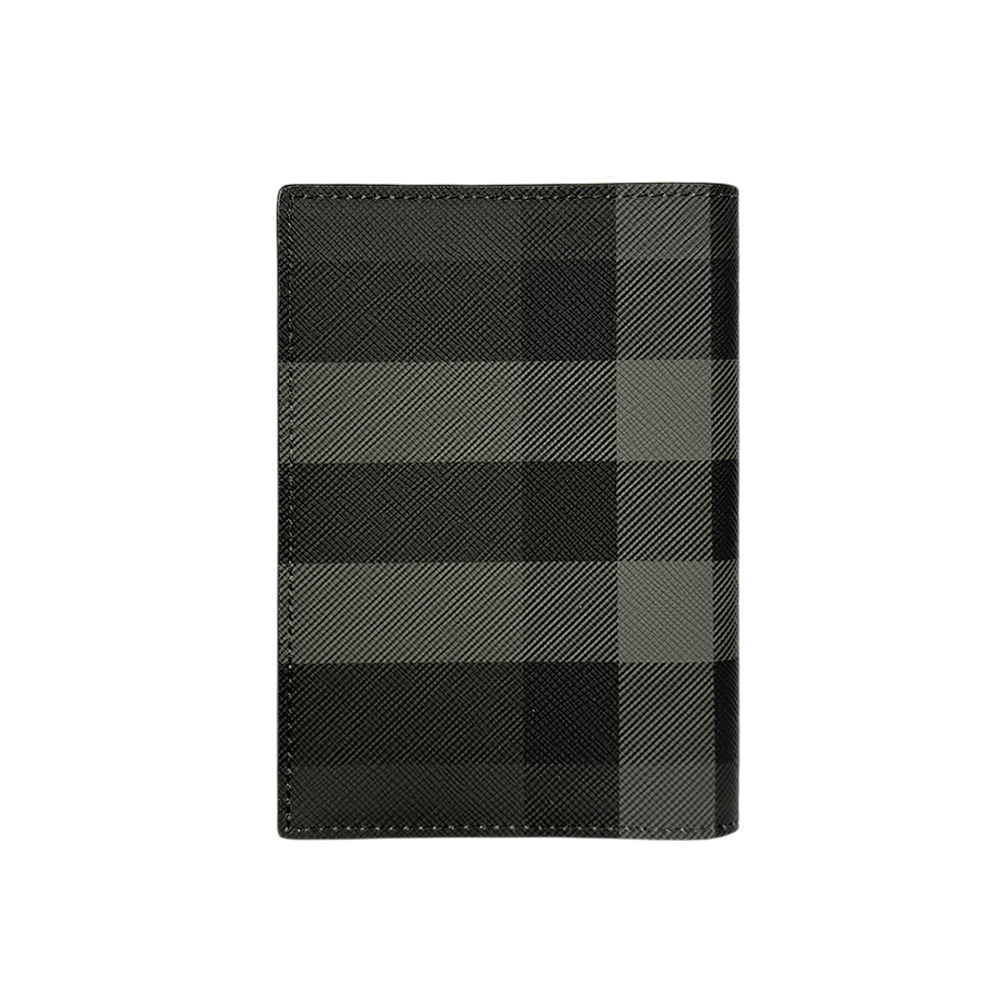 【BURBERRY】格紋塗層帆布及牛皮護照夾(炭灰色)8073278