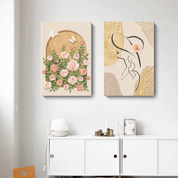 她的剪影與玫瑰無框掛畫