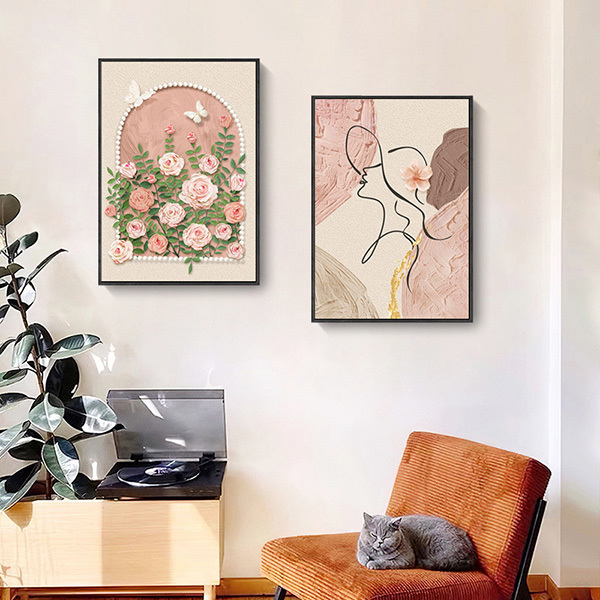她的剪影與玫瑰無框掛畫