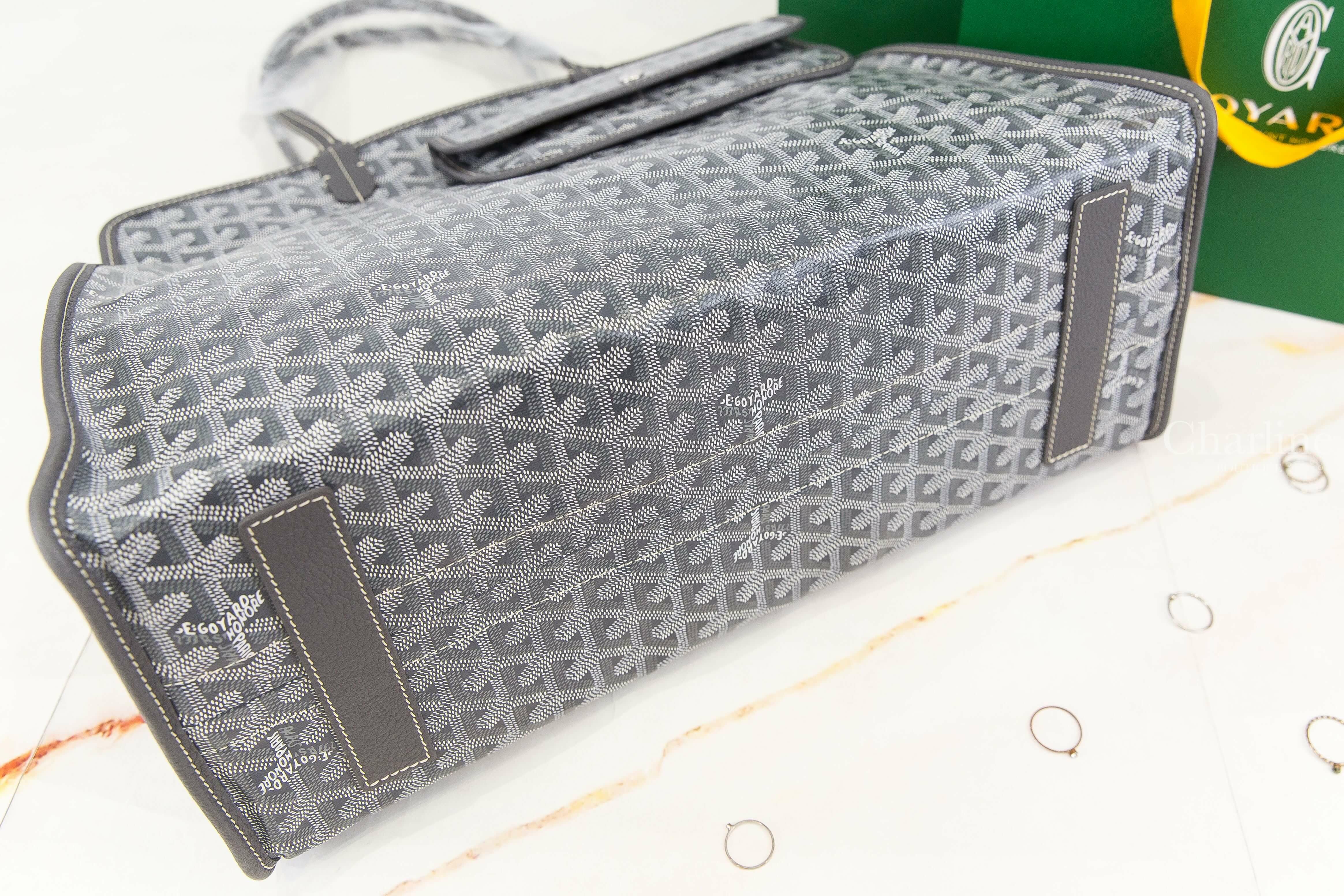 Goyard Hardy PM Bag 灰色帆布小牛皮同色提把小型拉鍊托特包-Charline Boutique 精品代購