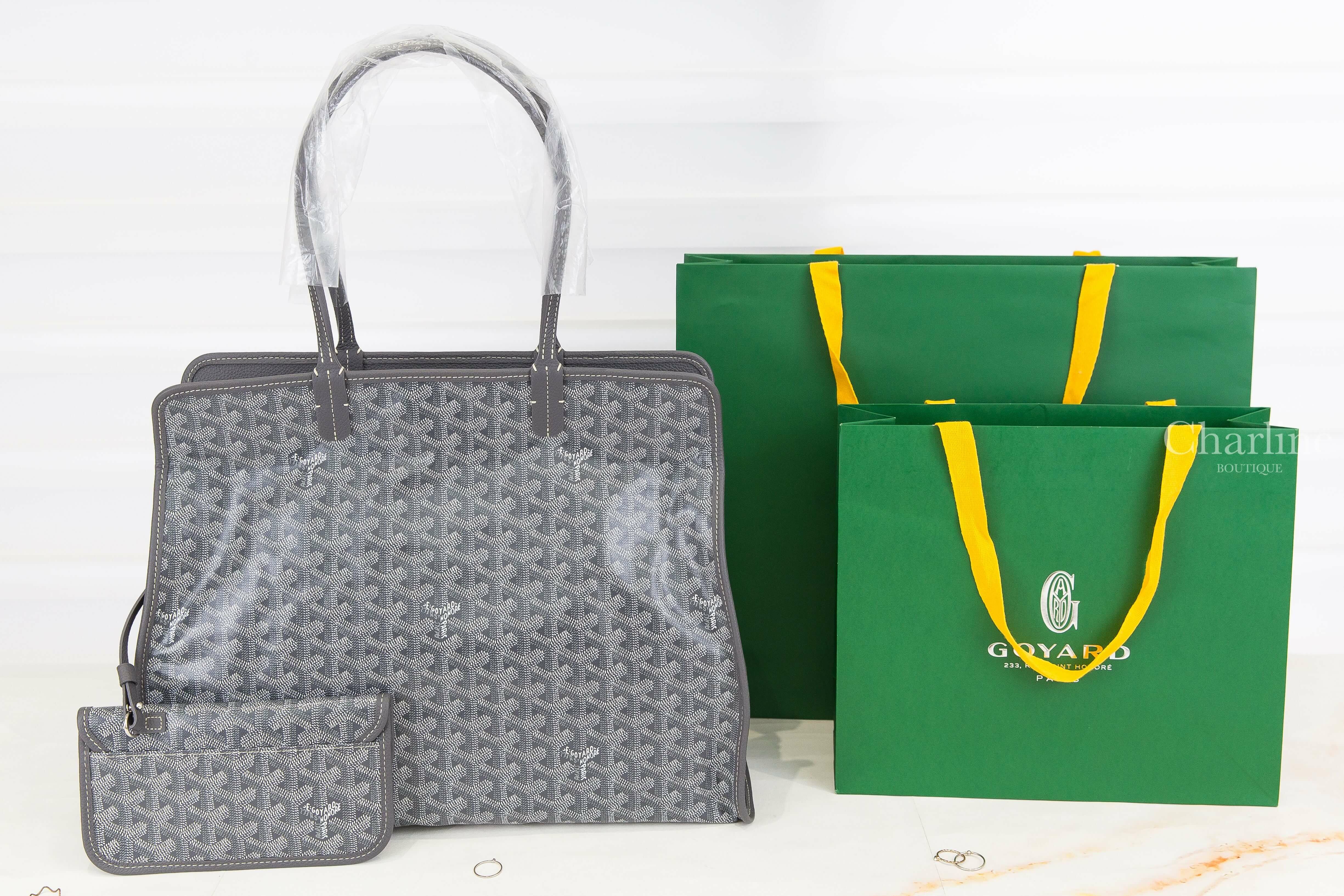 Goyard Hardy PM Bag 灰色帆布小牛皮同色提把小型拉鍊托特包-Charline Boutique 精品代購