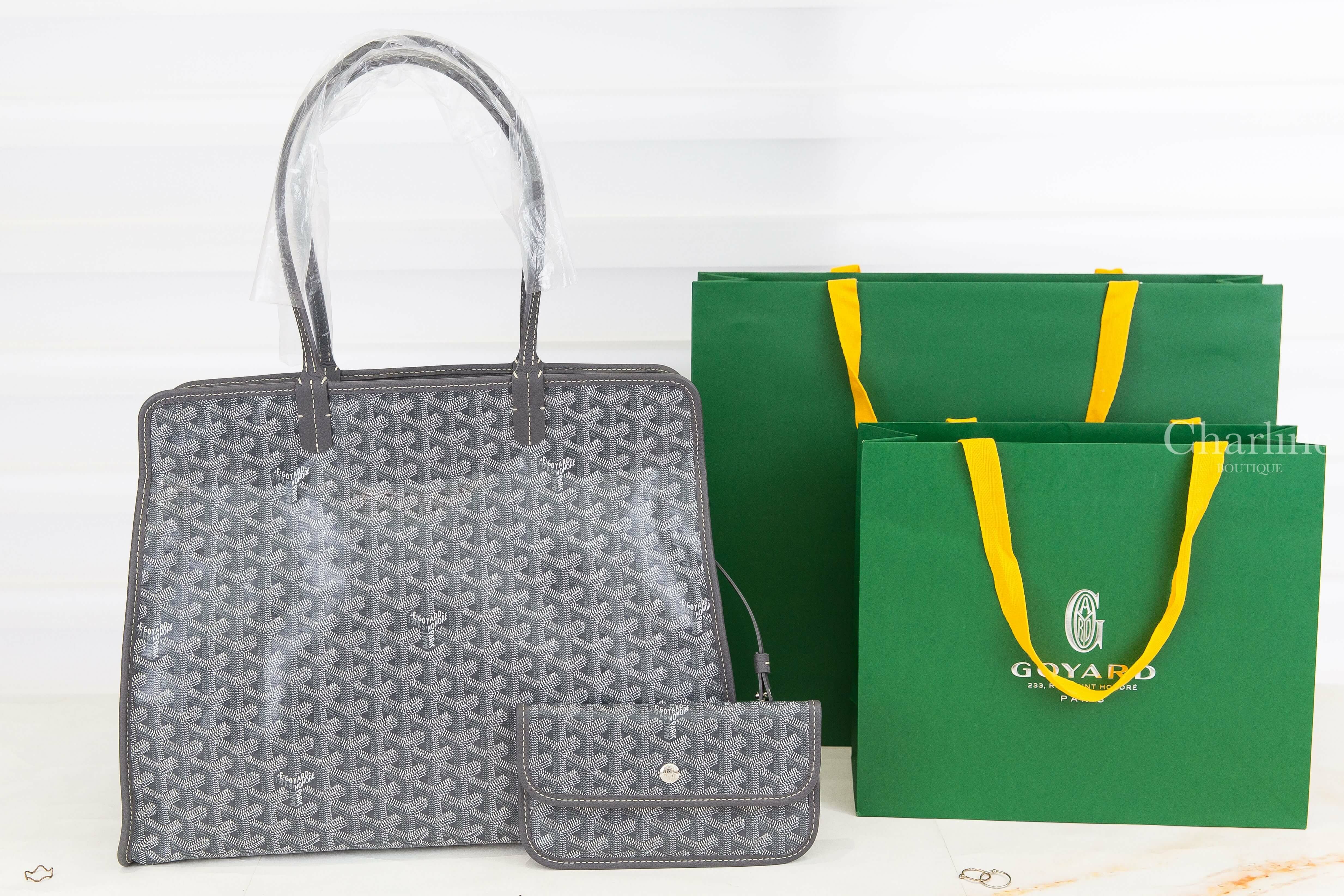 Goyard Hardy PM Bag 灰色帆布小牛皮同色提把小型拉鍊托特包