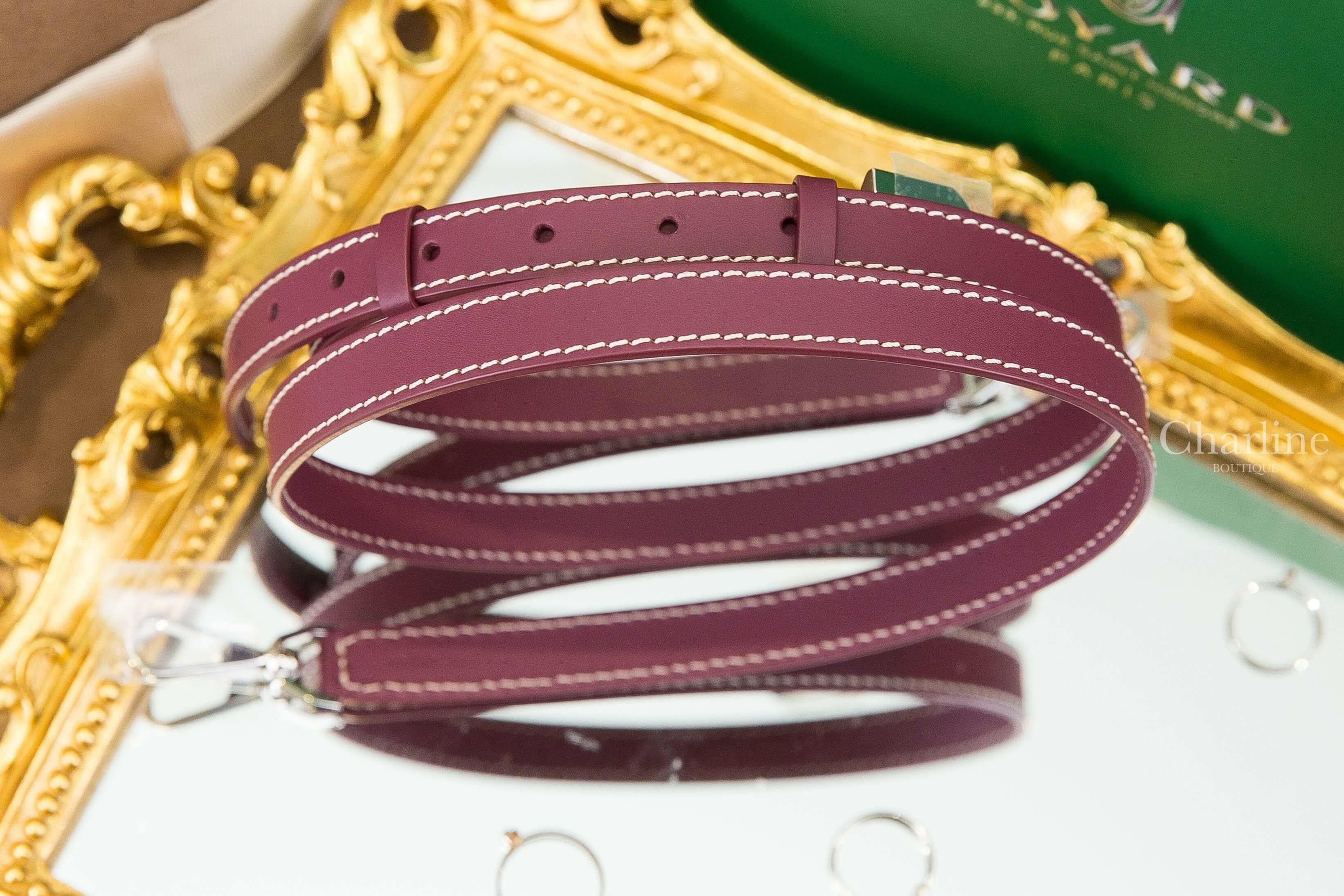 Goyard Cuir PM Strap 勃根地酒紅色皮革銀釦細版背帶-Charline Boutique 精品代購