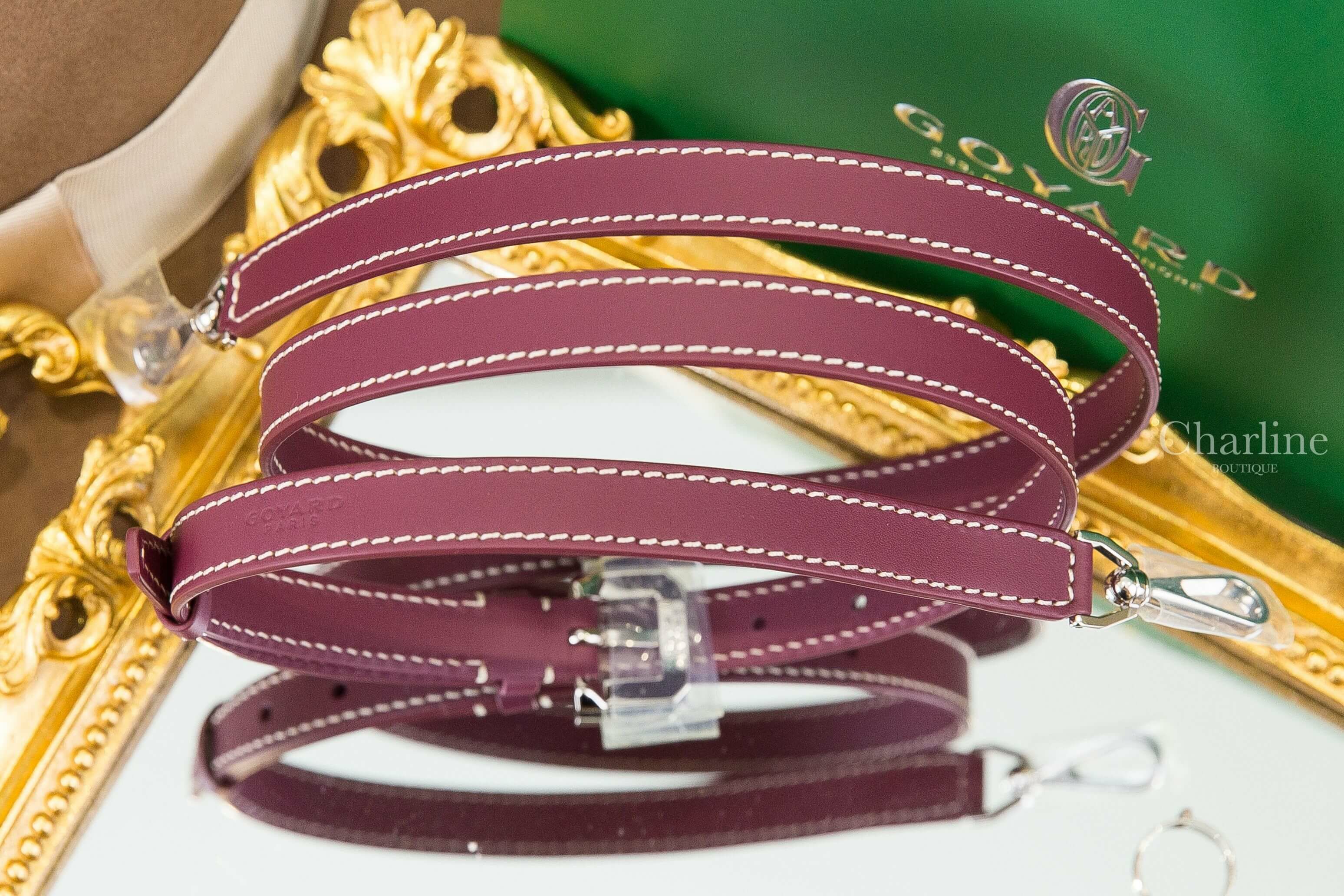 Goyard Cuir PM Strap 勃根地酒紅色皮革銀釦細版背帶