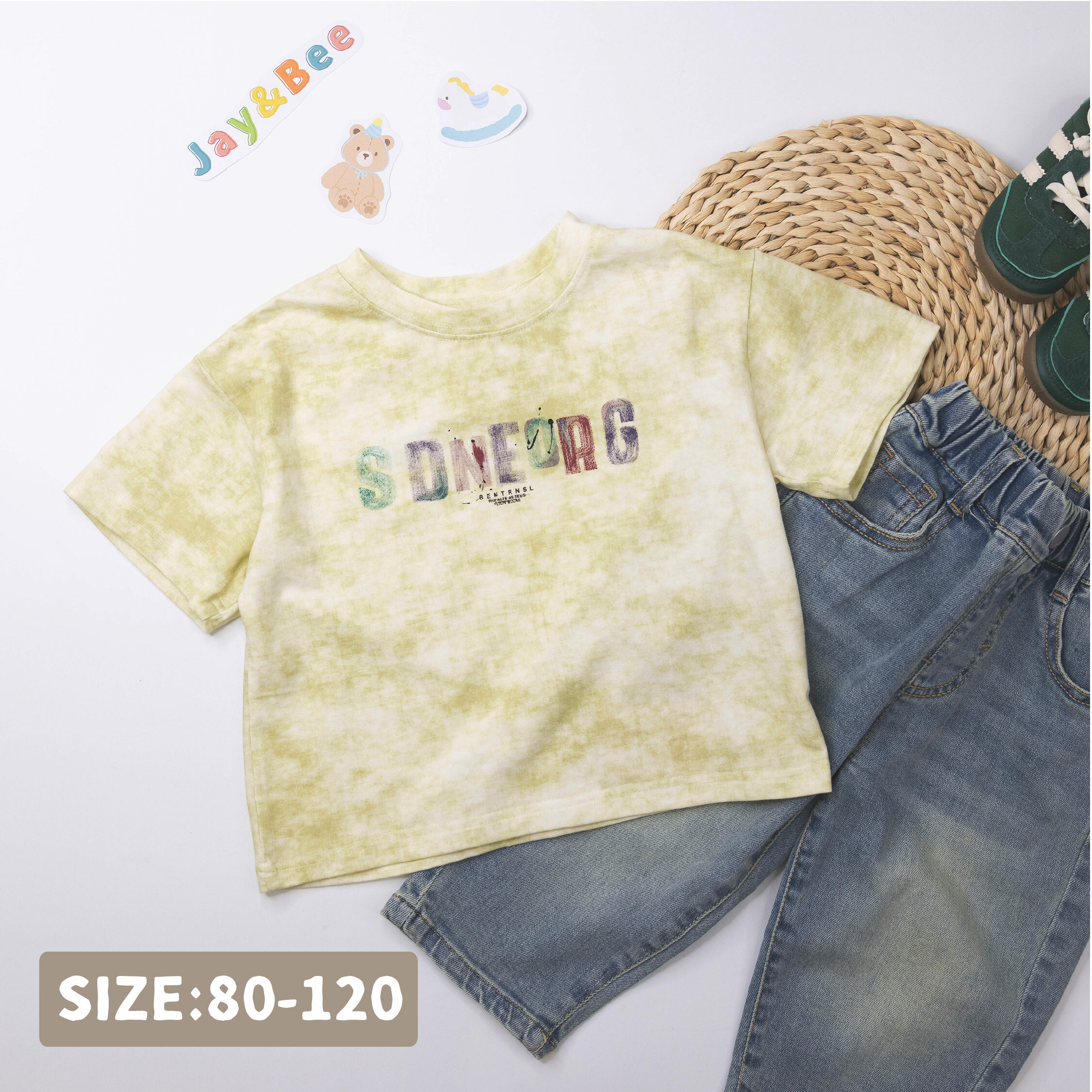 【H50100】藝術斑駁英字渲染上衣/短T