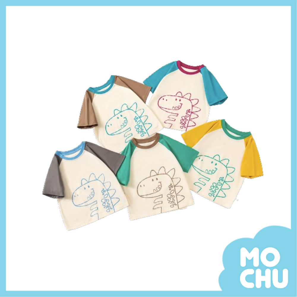 蠟筆恐龍拼色短袖上衣(五色)