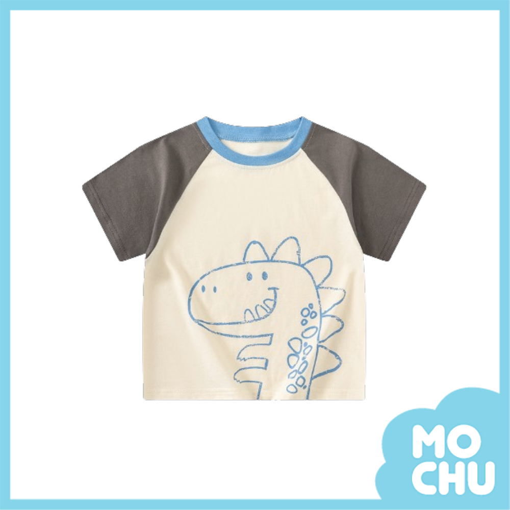 蠟筆恐龍拼色短袖上衣(五色)