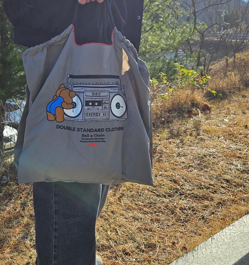 Ball＆Chain 刺繡環保購物袋 L號 - 灰 (040000223311)