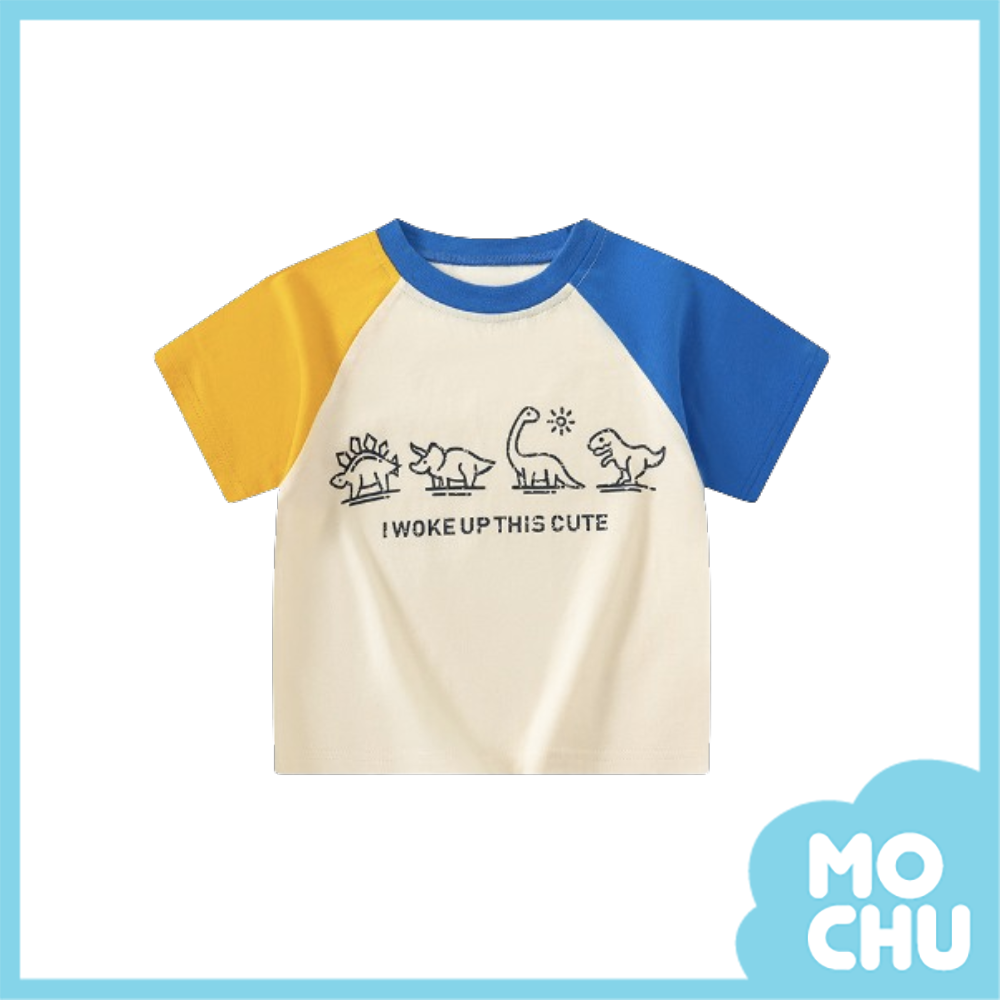 線條恐龍撞色短袖上衣(四色)