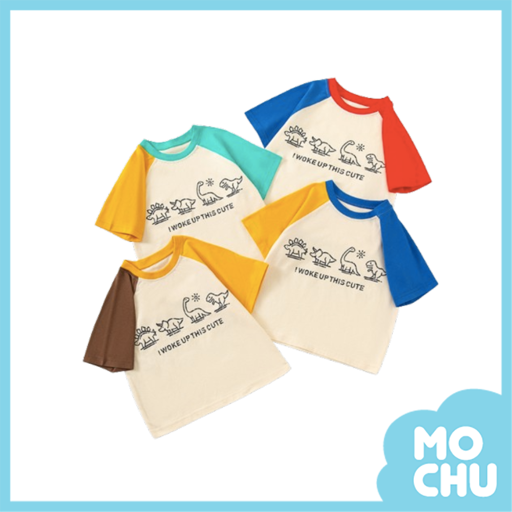 線條恐龍撞色短袖上衣(四色)