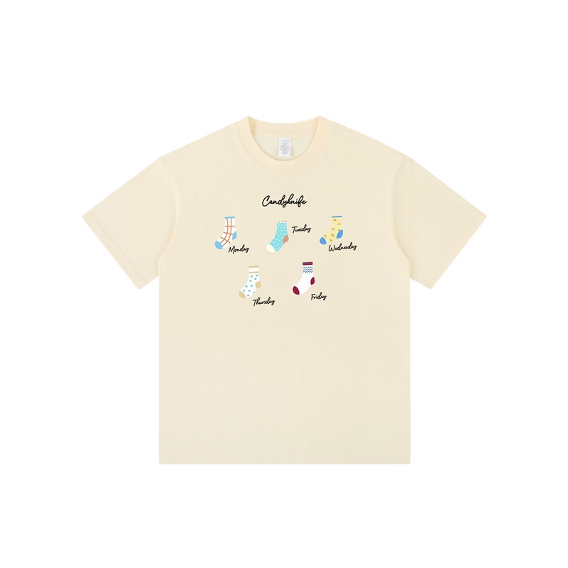 襪子印花純棉T恤上衣 四色