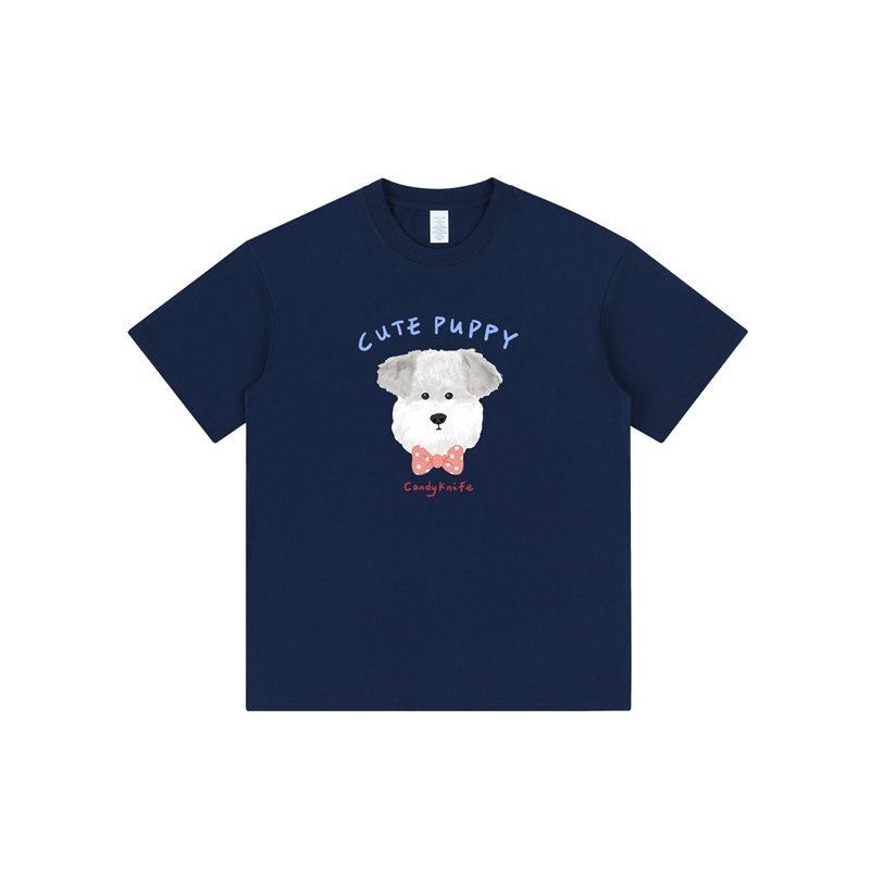 小狗臉印花純棉T恤上衣 四色