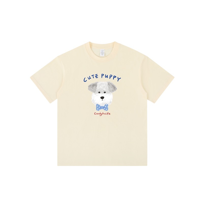 小狗臉印花純棉T恤上衣 四色