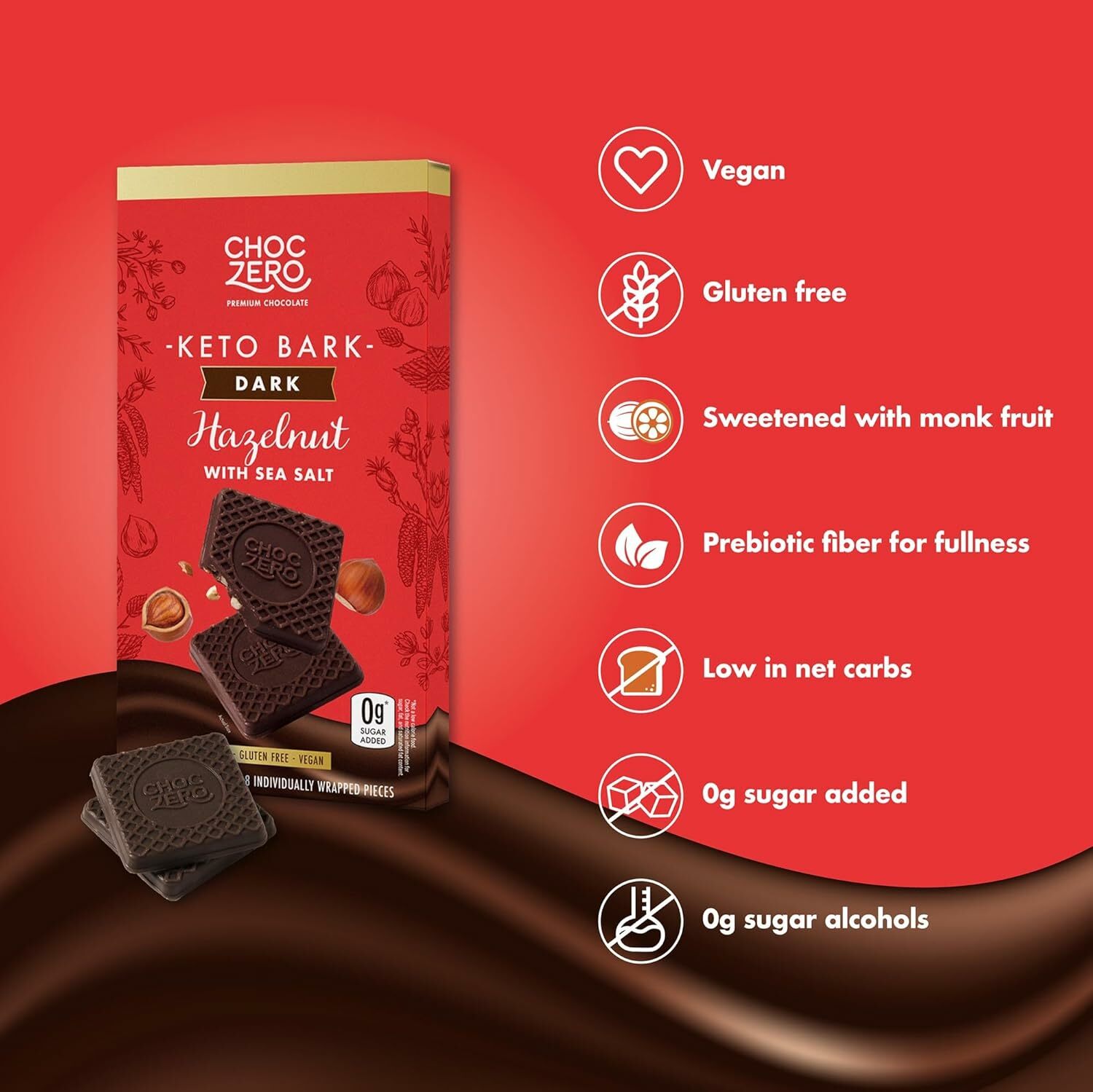 [盒裝] Choczero  無添加糖黑朱古力塊 - 榛子海鹽 90g