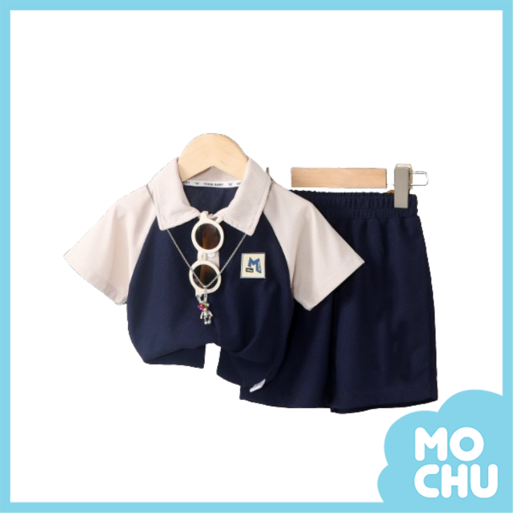 (100cm現貨)Ｍ字標籤polo短袖套裝