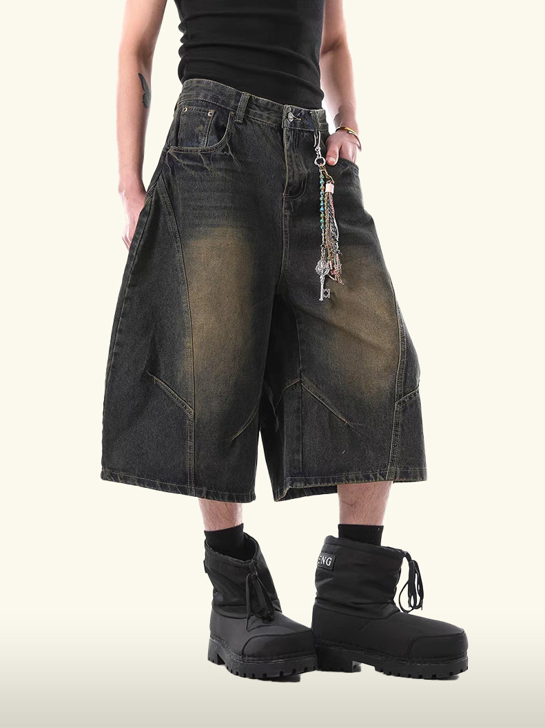 刷色彎刀七分褲