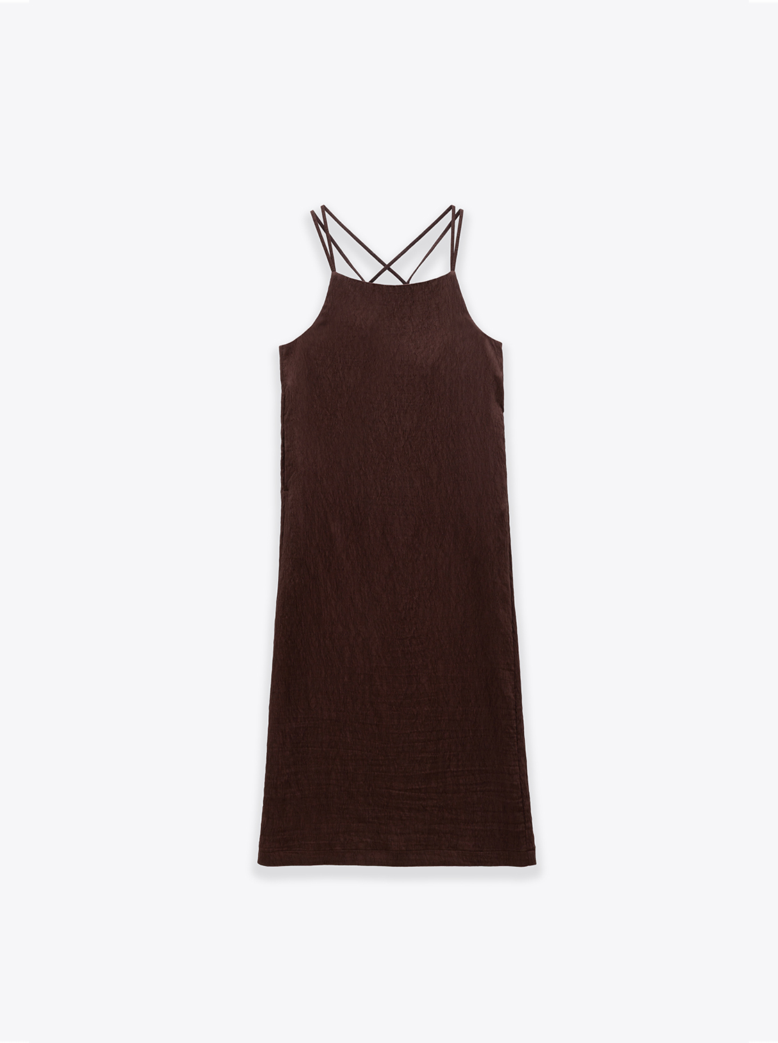 雙肩帶後開岔無袖洋裝