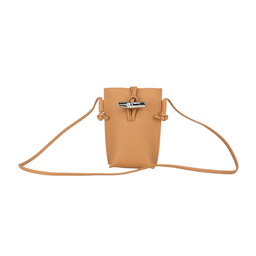 【LONGCHAMP】Roseau 竹節釦滾邊設計牛皮手機包(胡桃木色) 34180 HFP 371