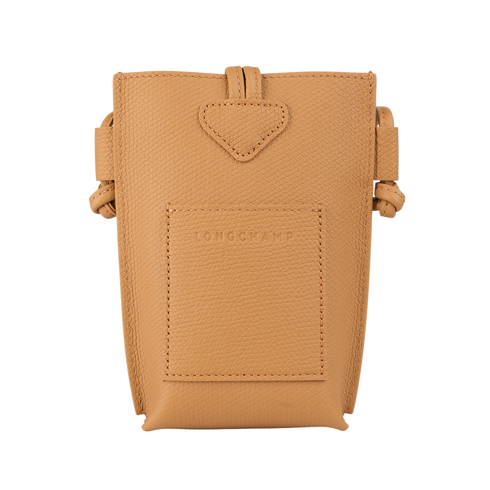 【LONGCHAMP】Roseau 竹節釦滾邊設計牛皮手機包(胡桃木色) 34180 HFP 371