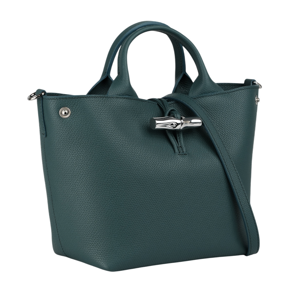【LONGCHAMP】Roseau S 竹節釦牛皮手提/斜背小款二用包(雪松綠) 10273 HFP 079