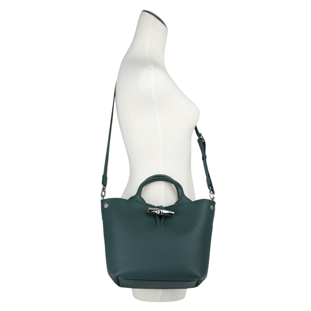【LONGCHAMP】Roseau S 竹節釦牛皮手提/斜背小款二用包(雪松綠) 10273 HFP 079