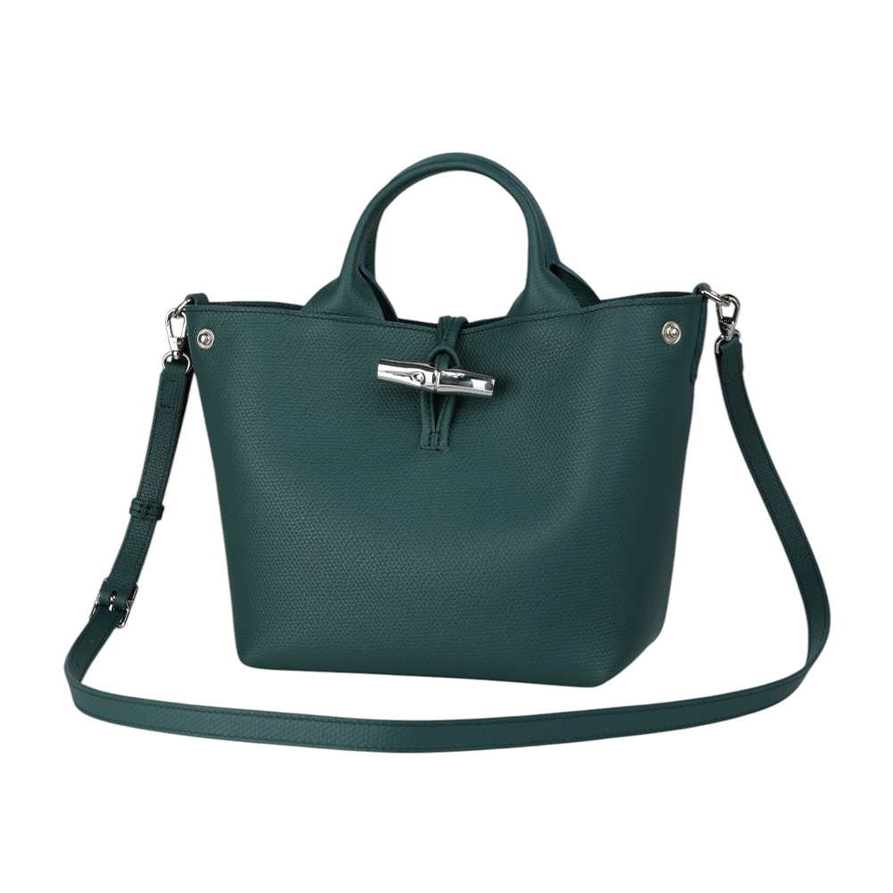 【LONGCHAMP】Roseau S 竹節釦牛皮手提/斜背小款二用包(雪松綠) 10273 HFP 079