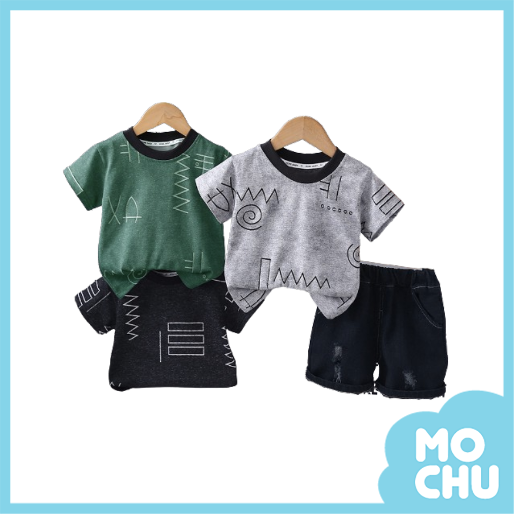 幾何線條短袖套裝(三色)