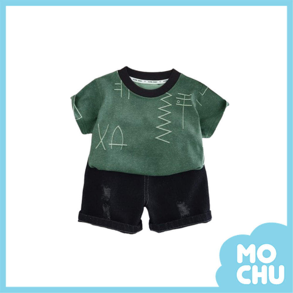 幾何線條短袖套裝(三色)