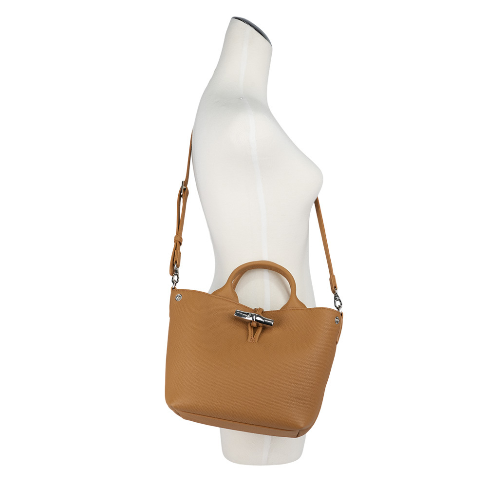 【LONGCHAMP】Roseau S 竹節釦牛皮手提/斜背小款二用包(胡桃木色) 10273 HFP 371