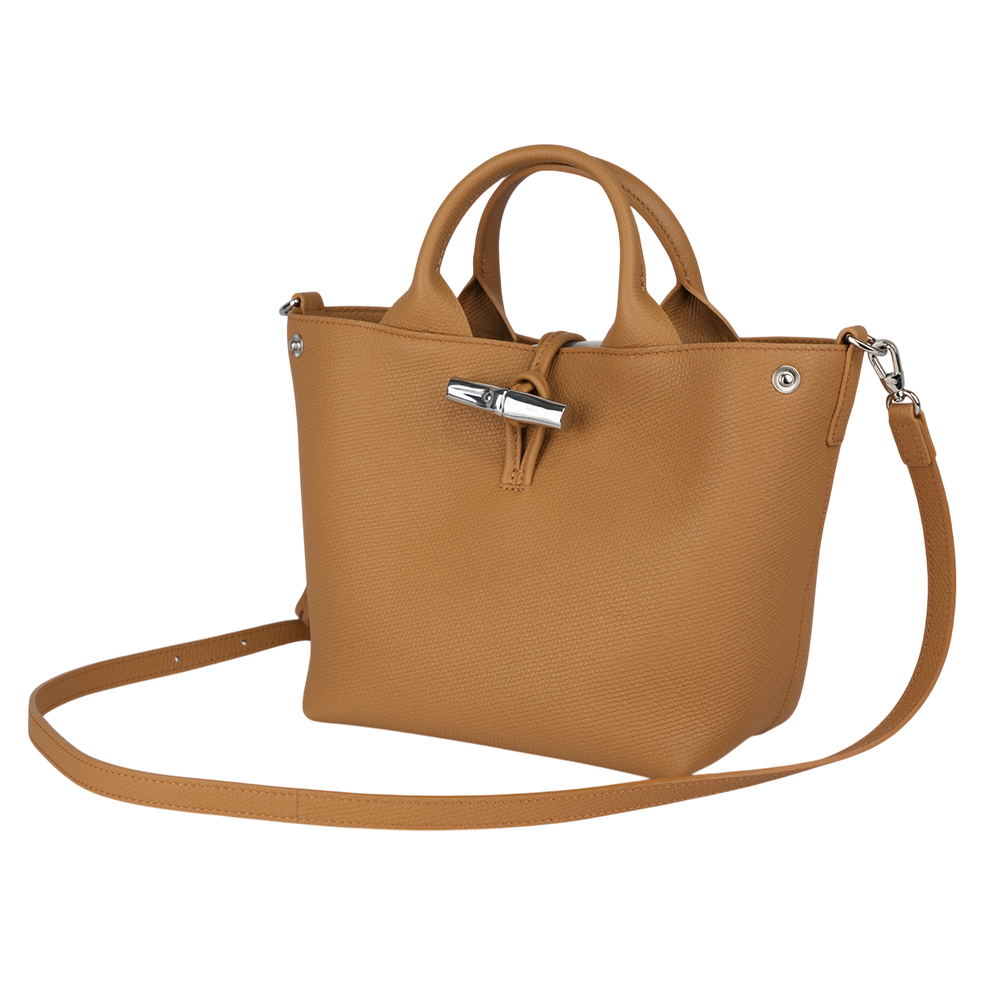 【LONGCHAMP】Roseau S 竹節釦牛皮手提/斜背小款二用包(胡桃木色) 10273 HFP 371