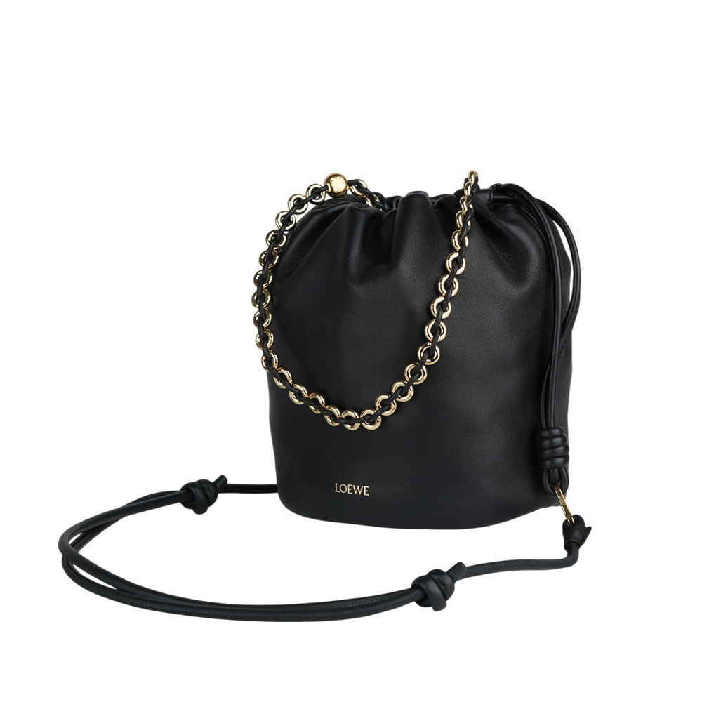 【LOEWE】Flamenco 納帕小羊皮鏈帶抽繩水桶造型二用包(黑色) A411FPBX02 1100