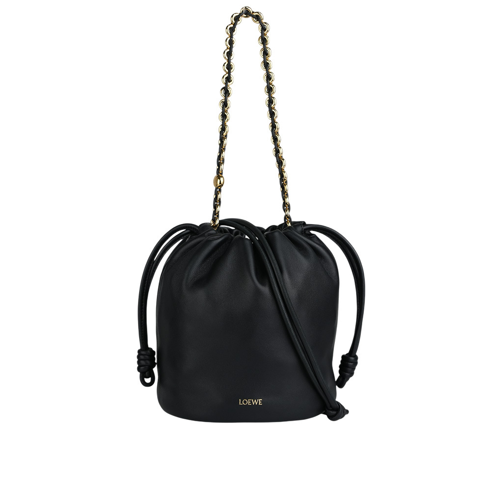 【LOEWE】Flamenco 納帕小羊皮鏈帶抽繩水桶造型二用包(黑色) A411FPBX02 1100