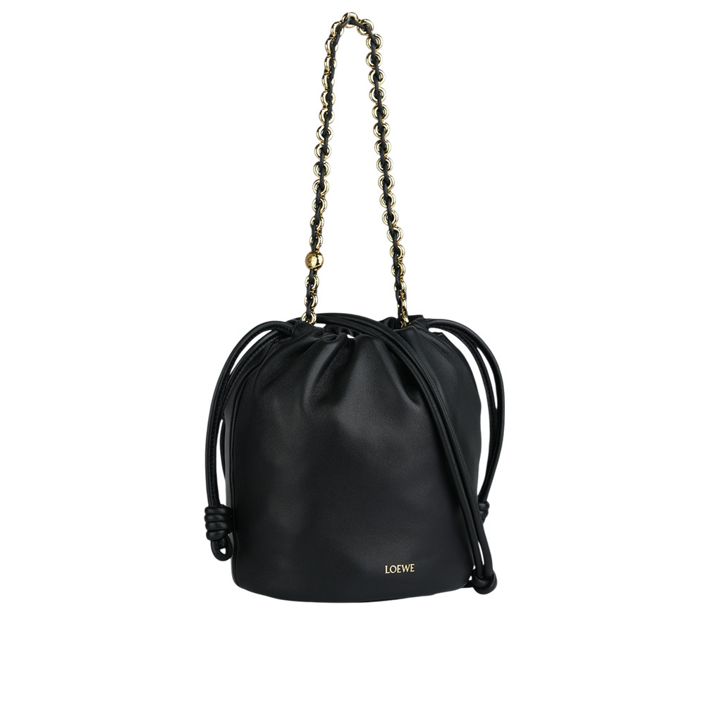 【LOEWE】Flamenco 納帕小羊皮鏈帶抽繩水桶造型二用包(黑色) A411FPBX02 1100