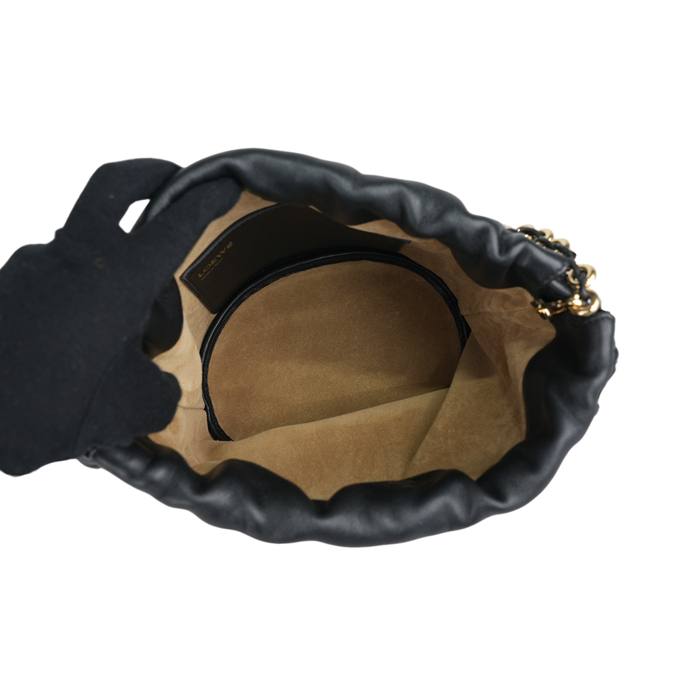 【LOEWE】Flamenco 納帕小羊皮鏈帶抽繩水桶造型二用包(黑色) A411FPBX02 1100