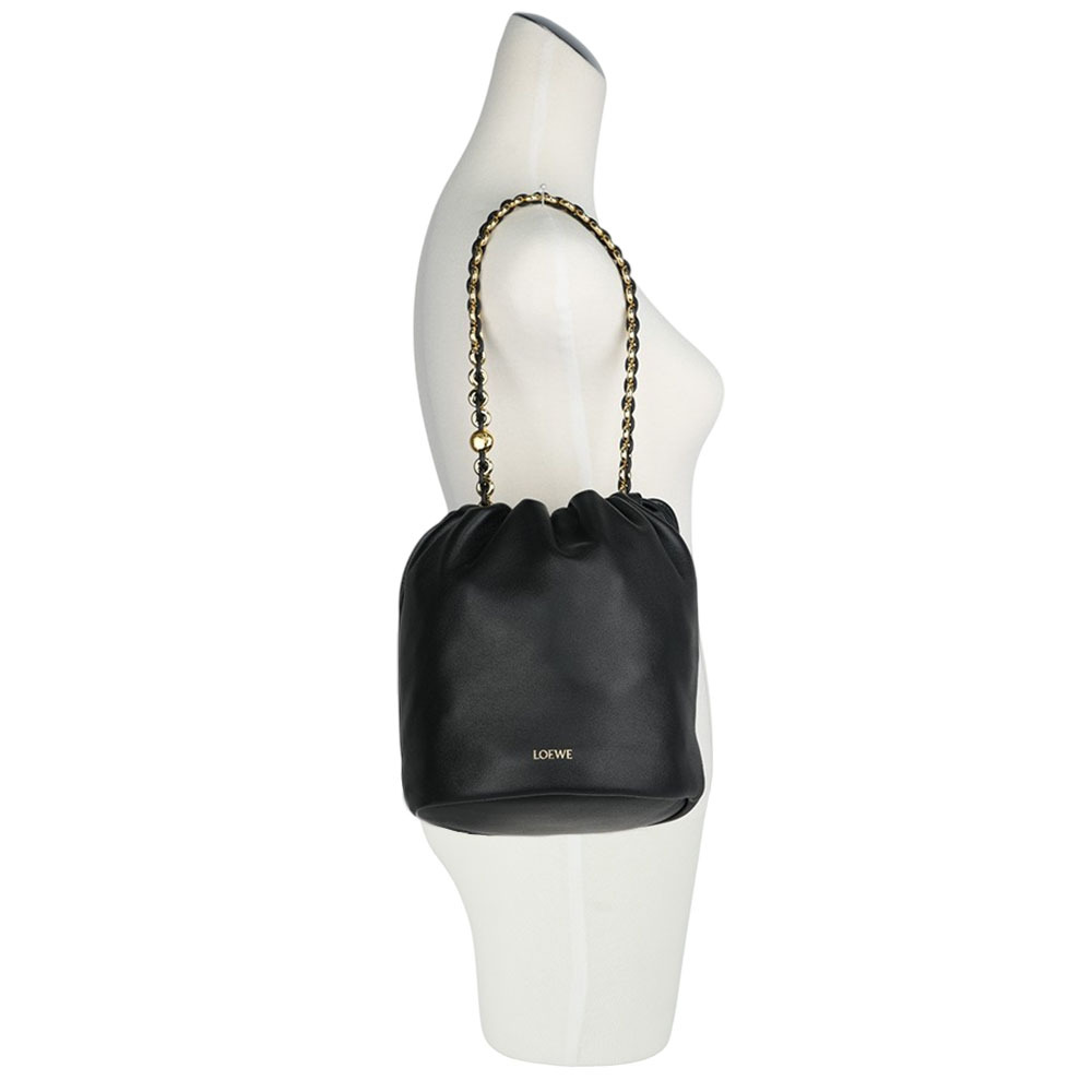 【LOEWE】Flamenco 納帕小羊皮鏈帶抽繩水桶造型二用包(黑色) A411FPBX02 1100