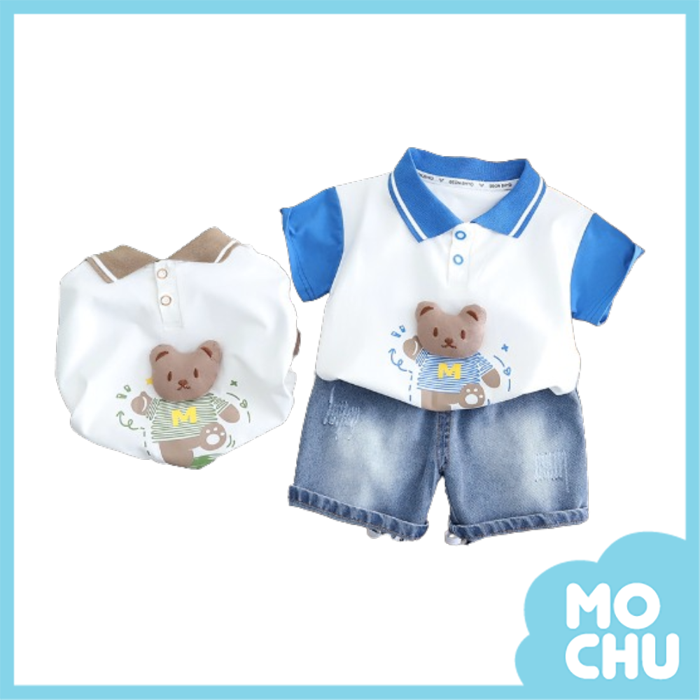 哈囉小熊翻領短袖套裝(二色)