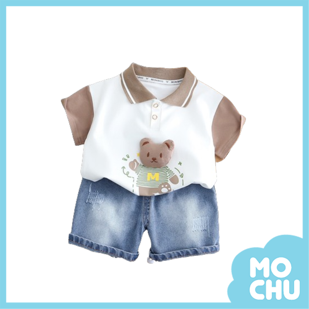 哈囉小熊翻領短袖套裝(二色)