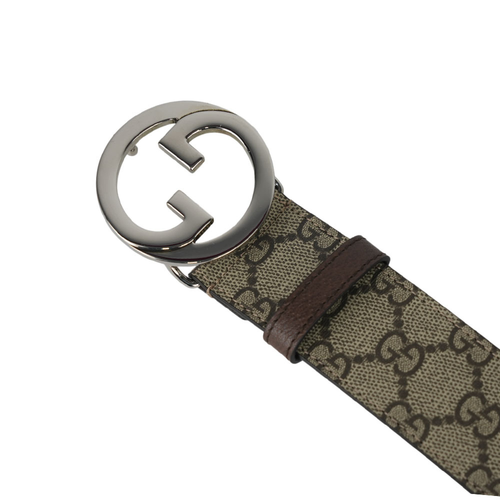 【GUCCI】Blondie GG 銀色標誌塗層帆布及皮革寬4cm皮帶 85cm 90cm 703147 KAAAD 8358