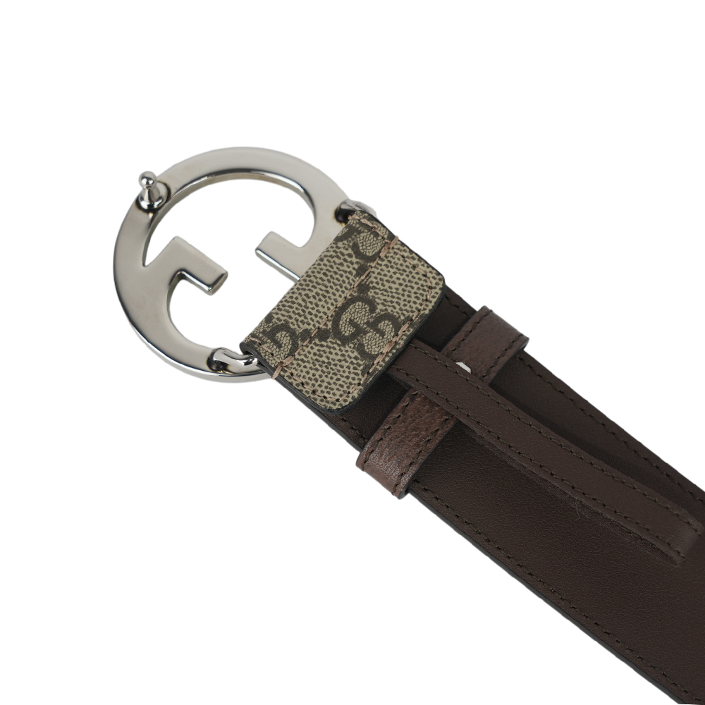 【GUCCI】Blondie GG 銀色標誌塗層帆布及皮革寬4cm皮帶 85cm 90cm 703147 KAAAD 8358